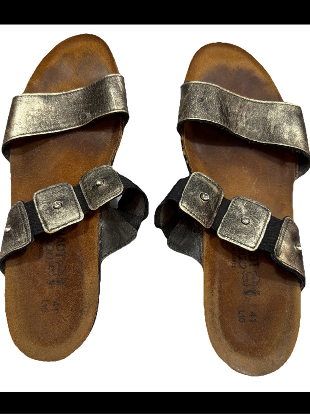 NAOT Ashley Metallic SANDALS GOLD silver Leather Strap Slides Women’s 41, US 10